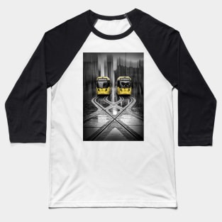 Two Yellow Trams at Stop in Manchester Baseball T-Shirt